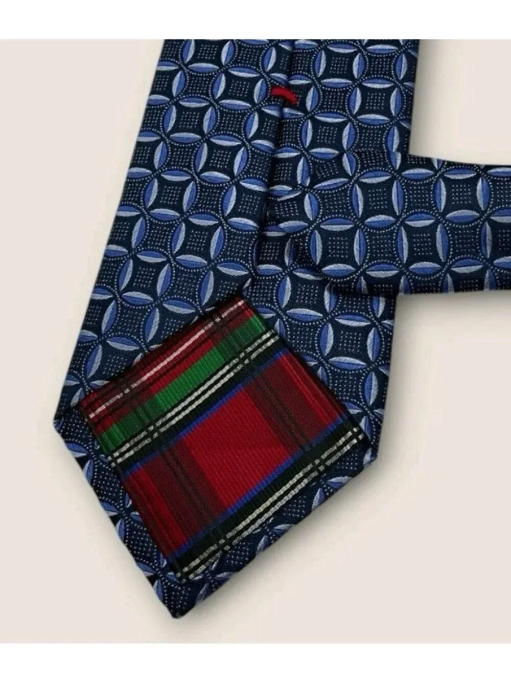 7 DOWNIE ST Silk Tie ITALY XL Navy Blue Geometric W:3.4